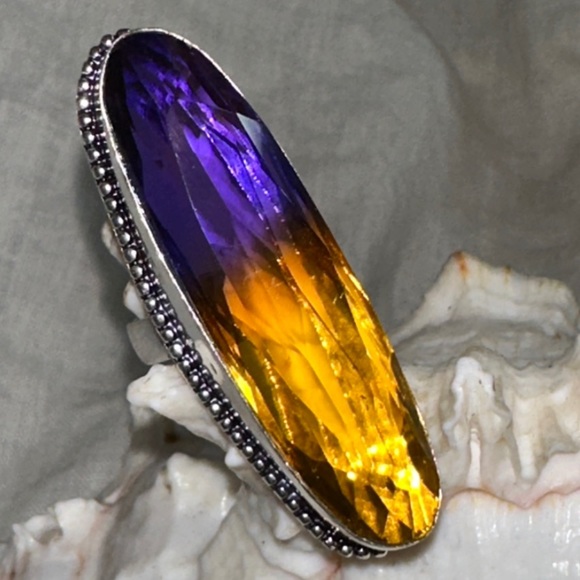 Tourmaline bi-color elongated vintage statement ring